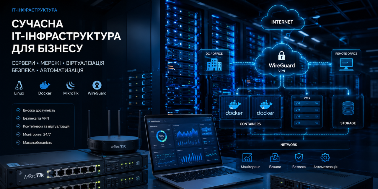 Сучасна IT-інфраструктура: Гібридні сервери, Docker та автоматизація для бізнесу