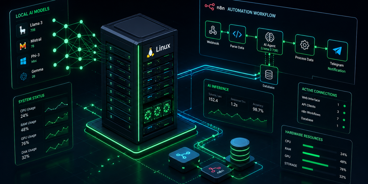 Локальні AI-агенти на Linux-сервері: розгортання Ollama, n8n та відкритих LLM для автоматизації бізнесу